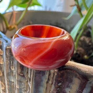 Red Swirl Jadeite Gemstone Dome Ring